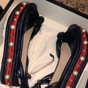 Blue Dark Gucci Barbette Pearl Studded Platform